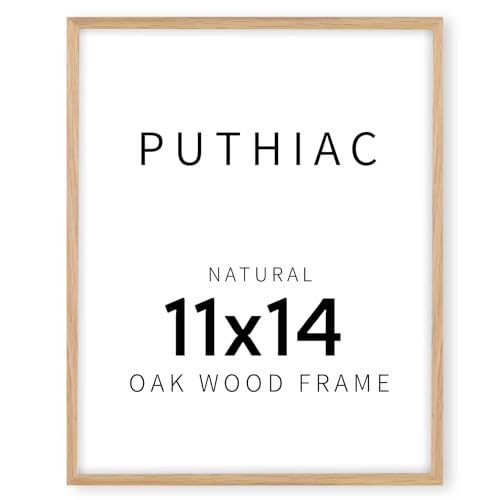 puthiac 11x14 Solid Oak Wood Picture Frame, Fits 8x10 with Mat or 11x14 Without Mat, Wall Display Only, Vertical or Horizontal, Plexi Front, 1 Pack, Natural Oak