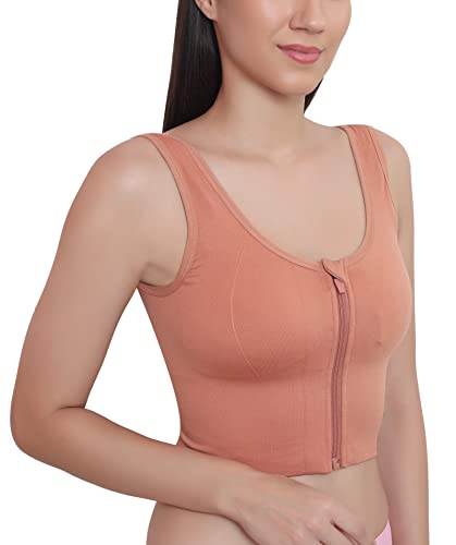 Image of GLAMORAS Women Nylon Spandex Padded Non Wired Front Zip High Intensity Workout Sports Bra, Size-M, Peach