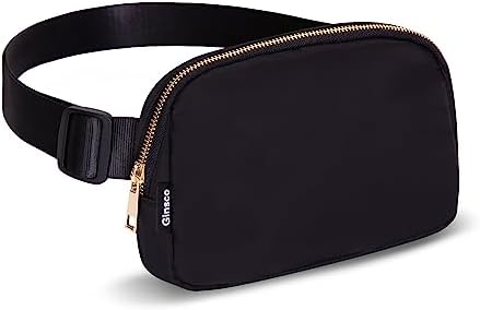 Belt Bag for Women Fanny Pack Dupes, Ginsco Crossbody Bag with Adjustable Strap DIY Embroidered Patch for Women Men, Unisex Mini Lightweight Everywhere Waist Pouch Fits Hiking Running M135, Black