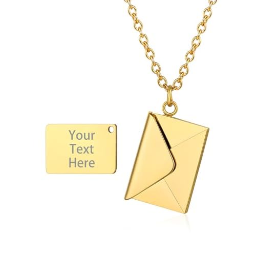 Custom4U Personalized Envelope Necklace with Picture Message Custom Love Letter Locket Necklace for Women Silver/Gold/Rose Gold/Black Birthday Mothers Day Photo Jewelry Gifts for Mom Wife (G
