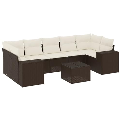 vidaXL Garten Sofa Garnitur 8-TLG., Gartenmöbel Set mit Kissen, Sitzgruppe für Garten Terrasse, Modular Gartensofa Lounge Tisch, Braun Poly Rattan