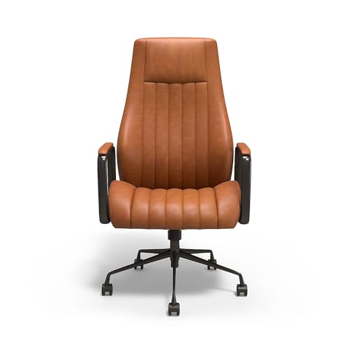 Union & Scale Industria 3-50L Ergonomic Bonded Leather Swivel Manager Chair, Brown (HLC-3932)