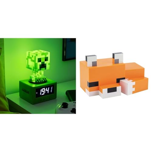 Paladone Minecraft Creeper Icon Wecker - Creeper Glow-Modus & Nachtlicht - Batteriebetrieben - Kinderwecker für Jungen & Minecraft Fuchs Leuchte, Mehrfarbig, Estándar