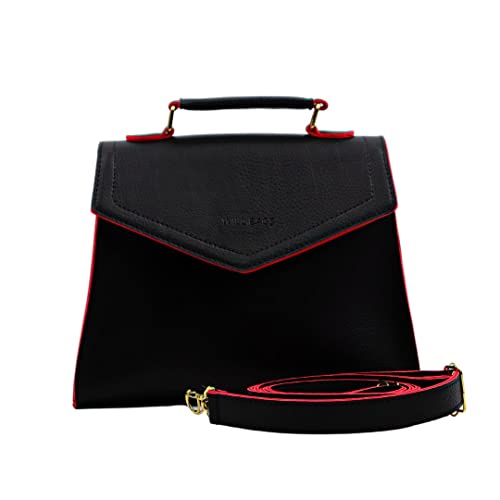 Bolsa Satchel Elegante Com Alça de Lado e Mão (PRETO E VERMELHO)