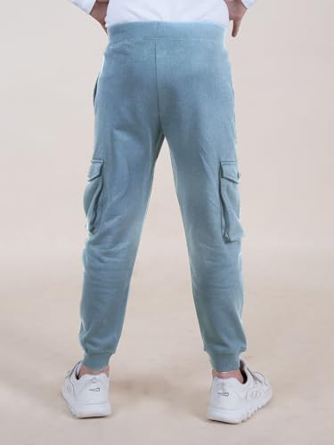 Image of KiddoPanti Boys Solid Fleece Cargo Track Pants | Cotton Poly Fleece Fabric | Ankle Length Jogger | 2 Cargo Pocket,1 Side Pocket | Elastic Waist & Drawcord | Jogger Track Pants