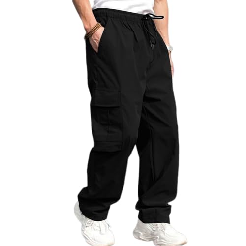 Men's Casual Cargo Pants Elastic Waist Drawstring Baggy Pants Straight Leg Sweatpants with Pockets2