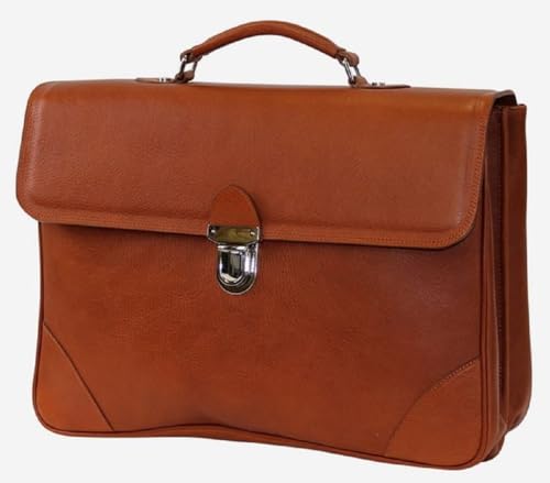 Casa Padrino Luxus Echtleder Aktentasche Braun/Silber 42 x 16 x H. 29 cm - Herren Laptoptasche aus hochwertigem Leder - Luxus Herren Accessoires