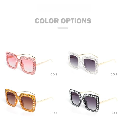Lunettes de soleil oversize haut de gamme à monture carrée et strass c2.1 - 5