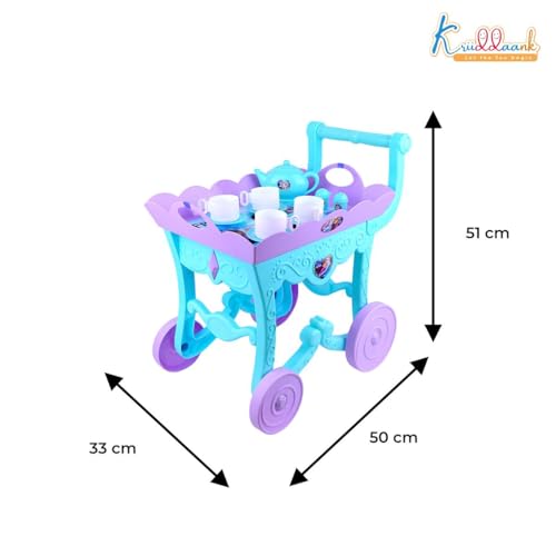 Image of Frozen Tea Trolley Set - 32 Pcs Elsa & Anna Musical Tea Party Playset with Electronic Kettle, Lights & Sound - Pretend Play Kitchen Accessories, Birthday Gift for Kids 3+ Years-Turkish Blue