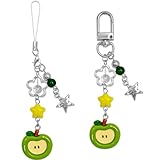 Nalefow 2PCS Cute Phone Charms Aesthetic Y2k Pink Guitar Strawberry Star Phone Straps Key Chains for Keys Bags Camera (Green Apple)