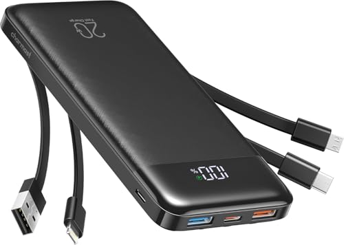 Charmast Power Bank with built-in Cables,Fast Charging 22.5W PD QC Quick Charge Portable Charger USB C compatiable with Smartphones Tablets and More