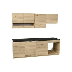 Vente-unique – Complete keuken – 200 cm – 6 opbergelementen – Houteffect en antraciet – CARMEO