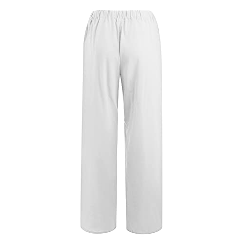 Daygeve Calça feminina de algodão e linho, longa, cintura alta com cordão, ajuste solto, calça de io