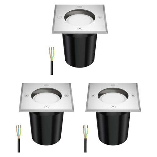 ledscom.de 3 pièces luminaire encastré de sol RELI pour l'extérieur inox carré IP67 incl. lampe LED 4,914W 340 450lm blanc chaud