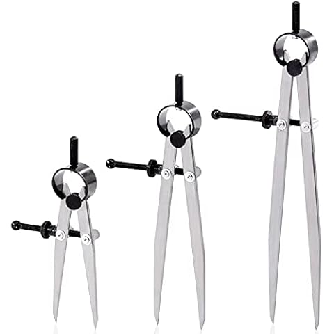 Keadic 3 Pcs 4'' 6'' 8'' Professional Metal Compass Set, Steel Adjustable Lockable Divider Wing Compass, Drafting Compass Tool for Leather Work, Woodworking, Metalworking, Geometry Drawing Cover