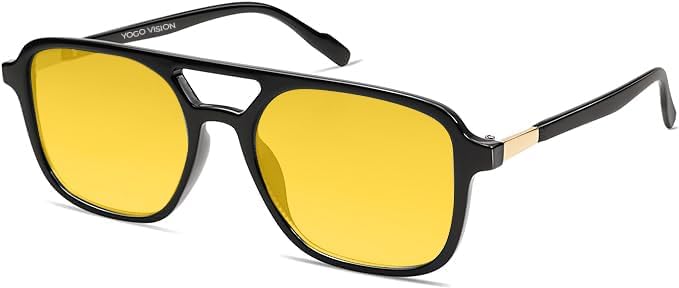 Night Vision Glasses for Driving Retro Rectangular Frame Nighttime Yellow Anti Glare Lenses Men Women