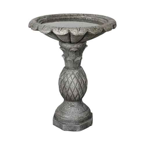 Image of SunJet 24.8 Inch Heigh Concrete Bird Bath with Pineapple Texture - birdbath Sturdy & Elegant Design, Vintage Freestanding Style, Attracts Birds and Enhances Garden, Patio, Yard, Lawn Decor