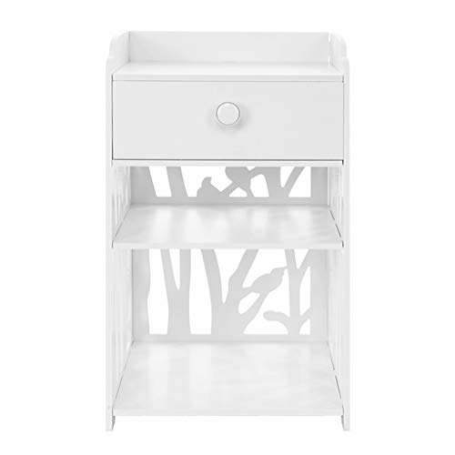 Nightstand with Drawer and Storage Shelves, Modern Fashion Hollow Carved Bedside Table Bedside Storage Cabinet