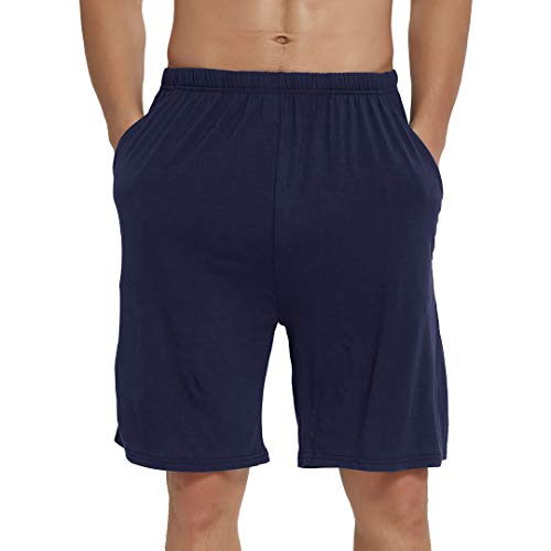 Jinshi Mens Pajama Bottoms Stretch Boxer Sleeping Shorts Lounge Wear Soft Modal Shorts With Pockets, 3 Pack, Black/Deep Gray/Navy, Size L #TOP1