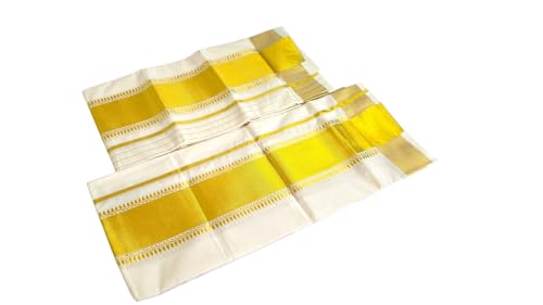 Image of Womens Kuthampully Set Mundu With Golden & Stripes Kara