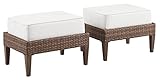 Crosley Furniture Capella 2-Piece Wicker Outdoor Ottoman Foot Rest for Patio, Deck, Porch, Creme