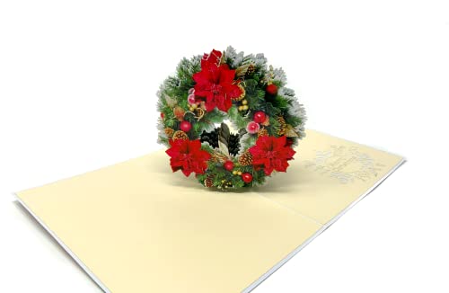 3D Carte de vœux pop-up en forme de couronne de Noël pour maman, grand-mère, épouse, mari, fils, fille, amis et proches, cartes pour hommes et femmes – Parfait pour les fêtes de fin d'année