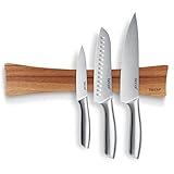 hecef 5‑teiliges Küchenmesser Set aus Edelstahl mit Messerscheiden & Magnet Messerleiste 40,6 cm aus Holz – Scharfes Profi Messerset mit Hohlgriff, Starker Magnet Messerhalter für Küche