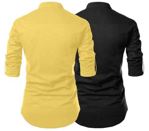Image of FINIVO FASHION Combo of Men's Cotton Blend Solid Regular Fit Full Sleeve Straight Short Kurta Shirt, Casual and Formal Wear