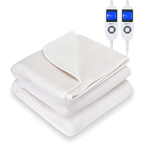 MONHOUSE Manta Electrica De Vellon Suave - Calienta Camas - Funda De Colchon Termica - Desmontable Y Lavable a Maquina - Controlador Dual Multi Zonas, 9 Ajustes De Calor - Extragrande 180x200cm