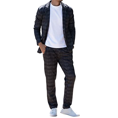 [slow&easy] 超伸縮 総柄 ストレッチ セットアップ テーラードジャケット+イージースラックス ジャージ生地 伸縮ジャケット《秋冬の テレワーク や キレイメコーデ、ゴルフ にも 楽ちん 上下 動きやすい》GOLF リモート会議 【23519+23520】 (L, 2.ヘリンボーン-ブラック)