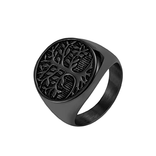 Chevalière Arbre de Vie acier inoxydable bague homme Feng Shui bijoux spirituels