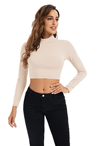 Image of Womens Long Sleeve Crop Tops Lightweight Mock Neck Base Layer Shirts