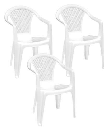 Silla de jardín de plástico Blanco con Respaldo de Efecto ratán