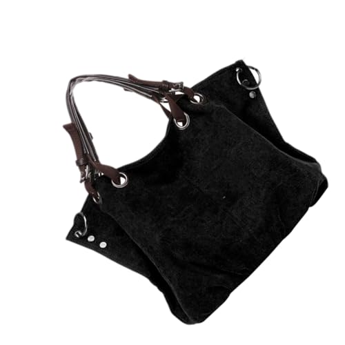 Grand sac fourre-tout en toile noir - Sac bandoulière femme léger en polyester-coton