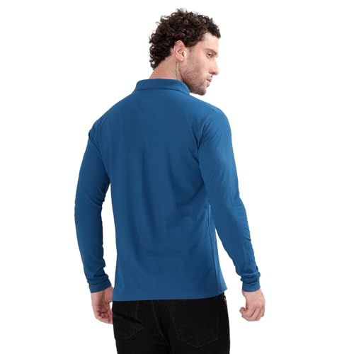 Image of Men's Full Sleeve Collared Soild Color Casual Regular Fit T-Shirt