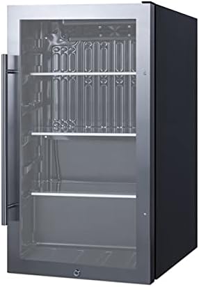 Summit Appliance SPR488BOS Commercially Approved Shallow Depth Indoor/Outdoor Beverage Cooler, Seamless Stainless Steel Door Trim, Glass Door, Black Interior, Front Lock, and Dial Thermostat