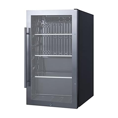 Summit Appliance SPR488BOS Commercially Approved Shallow Depth Indoor/Outdoor Beverage Cooler, Seamless Stainless Steel Door Trim, Glass Door, Black Interior, Front Lock, and Dial Thermostat Cover