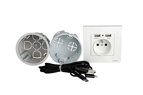 Unterputz Französisch Standard Steckdose mit 2 x USB 2100mA Perfekt zum Aufladen alle Smartphone Tablet Digitalkamera MP3 usw. (Steckdose mit