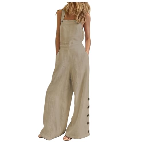 Mono sin mangas mujer casual de pernera ancha con botones y bolsillos de verano