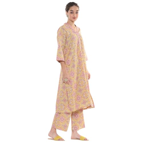 Image of BIBA Women Cotton Straight Printed Suit Set