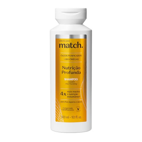 O Boticário Match Champú Nutrición Profunda, Cabello 4 Veces Más Suave y Nutrición Instantánea Vegan, 300ml