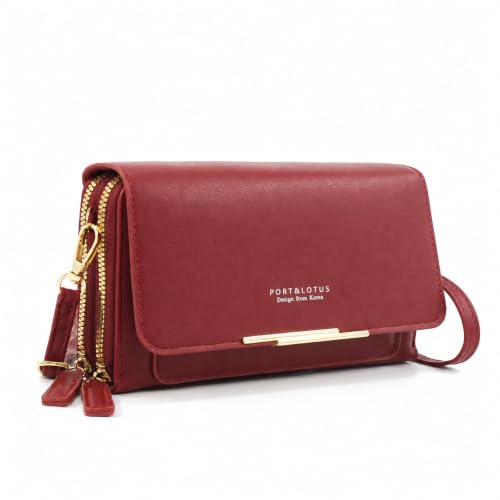 PORT&LOTUS Small Crossbody Handbag for Women Mini Cell Phone Cute Purses Shoulder Purse Wine Red
