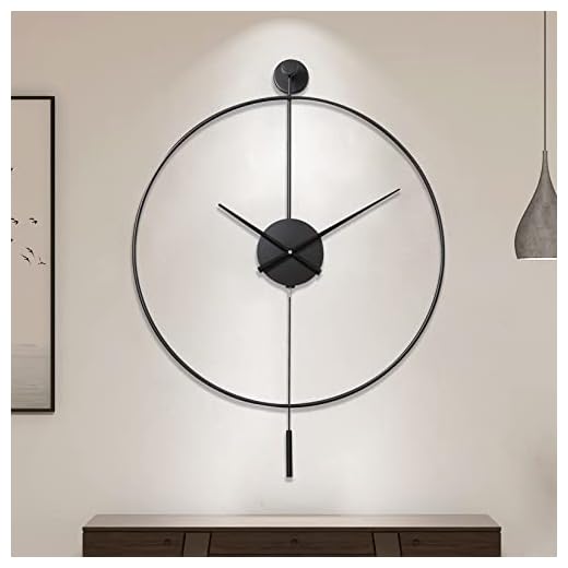 YISITEONE Classical Large Decorative Wall Clock with Pendulum, Modern Non-Ticking Silent Metal Wall Clocks for Living Room, Bedroom, Study, Office,20‘’
