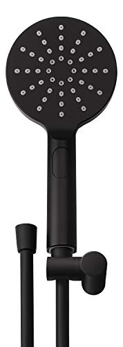 AquaSu® Acana 72315 2 - Set da bagno con soffione doccia a 3 getti, con pulsante e piastra spray da 12 cm, tubo doccia in metallo da 150 cm, con staffa a parete, gommini anticalcare