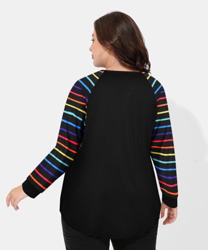 Image of CARCOS Plus Size Tops for Women Long Sleeve Fall Tunic Color Block Camo /Plaid /Leopard /Fall Blouse Crewneck Tshirt XL-5XL