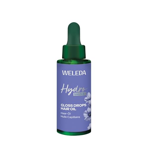 WELEDA Bio Hydra Shine Gloss Drops - Aceite para el cabello con aceite de argán, aceite de jojoba y aceite de coco para brillo y antiencrespamiento, cosmética natural, aceite sin silicona para un