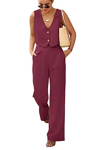 Mi Bo Tong Women’s 2 Pcs Waistcoat Outfits Sleeveless Lady Vest Suits Vest & Pants Suits for Business Work3