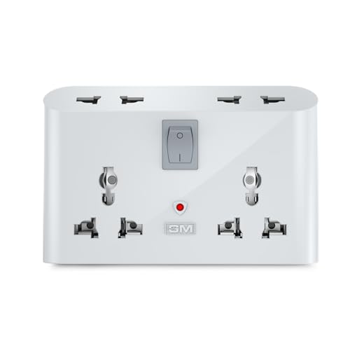 GM 3 Pin 6 AMP Universal Multiplug Travel Adapter with 4 Charging Point | Useful for Home Applications, Mobiles, Computers, Laptops | Adapter with Inbuilt Surge Protector & Power Indicator | GM 3019