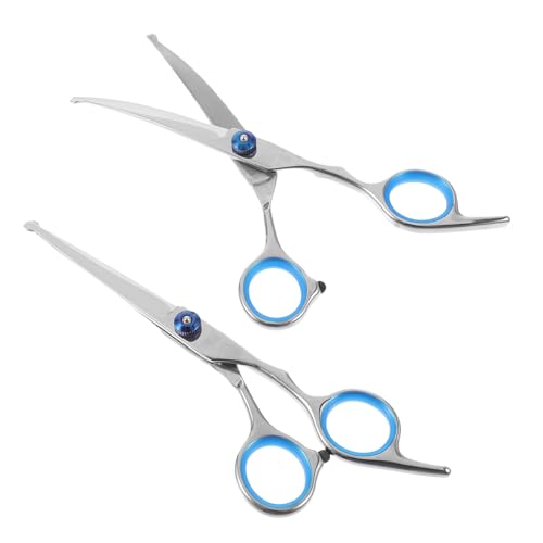 PLAFOPE 2PCS Pet Hair Scissors Rust Round Head Shears Ergonomic Grip for Home Pet Grooming Trimmer for Dogs and Cats Blue Screws Series