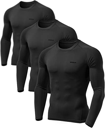 TSLA 1 or 3 Pack Men's UPF 50+ Long Sleeve Compression Shirts, Athletic Workout Shirt, Water Sports Rash Guard